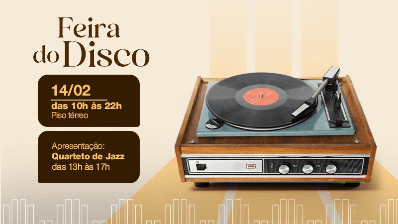 Ilustração do evento: Garimpagem de vinil: Patteo Urupema Shopping traz nova edição da Feira do Disco com apresentação do Quarteto  Suz4