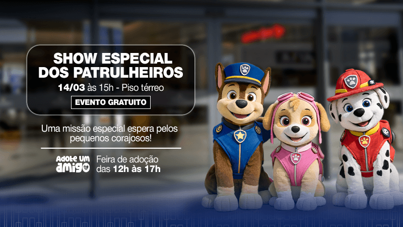 Ilustração do evento: Patteo Urupema Shopping terá adoção pet e show especial com personagens patrulheiros