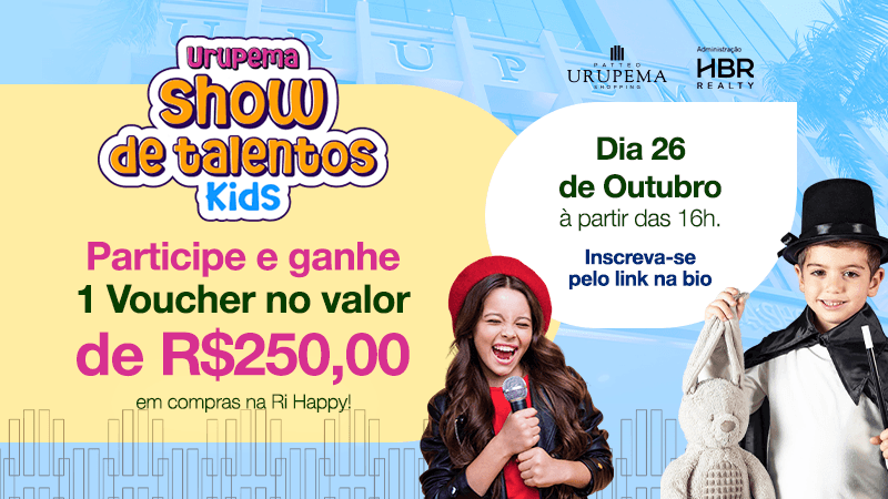 Ilustração do evento: Patteo Urupema Shopping promove show de talentos para crianças; inscrições estão abertas