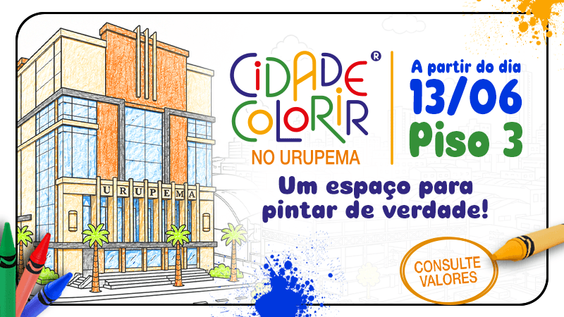 Ilustração do evento: Um mundo de cores e imaginação: parque infantil com cidade para colorir chega ao Patteo Urupema Shopping