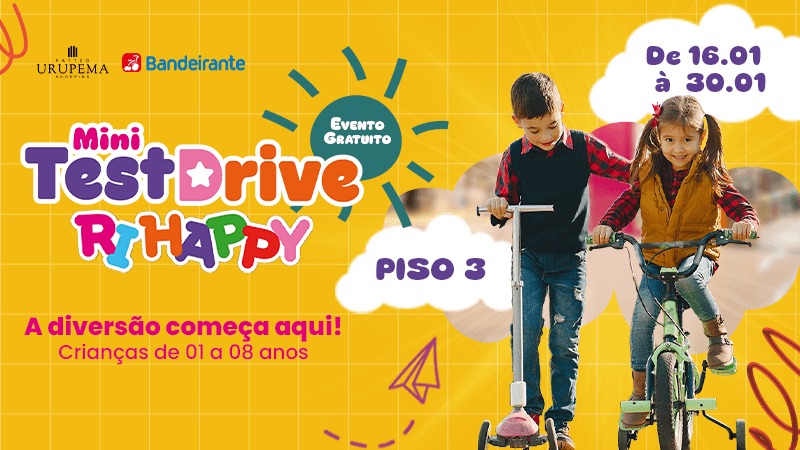 Ilustração do evento: Patteo Urupema Shopping e Ri Happy trazem test drive de brinquedos para a garotada